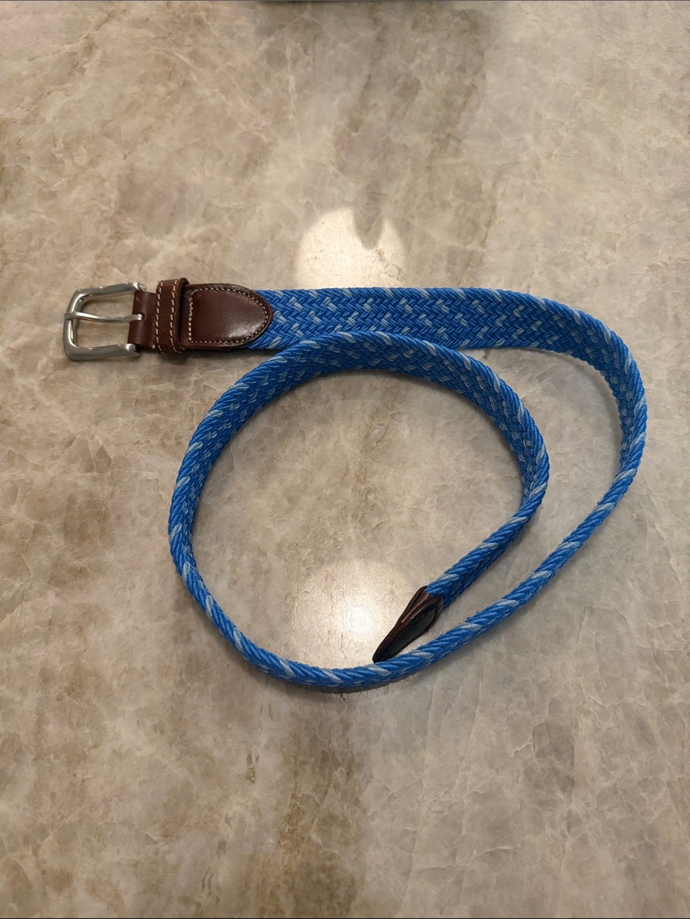 Vineyard Vines Blue Braided Belt with Brown Leather Trim